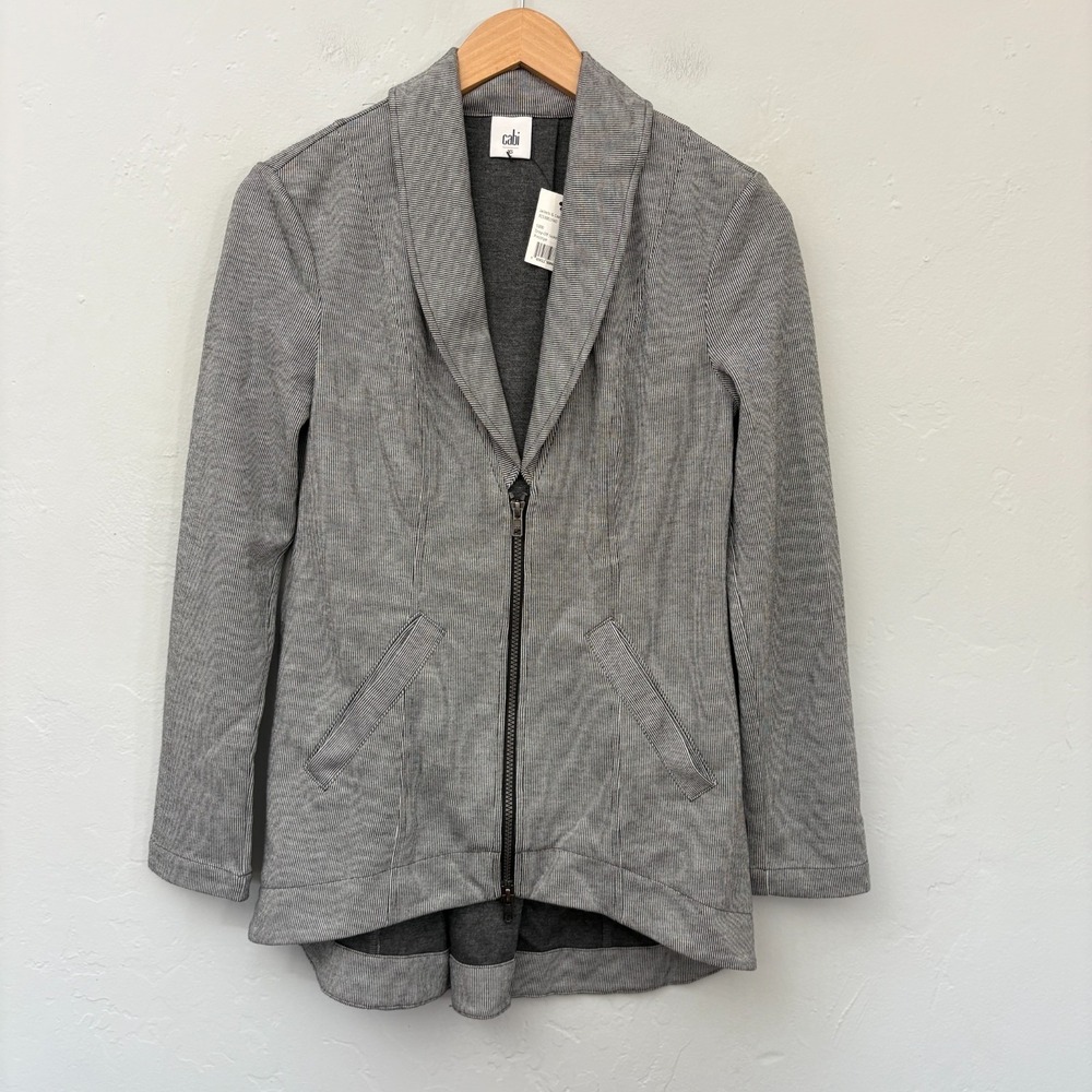 Cabi Drop Off Pinstripe Jacket Blazer Women Size XS Gray Zip Up New 5300